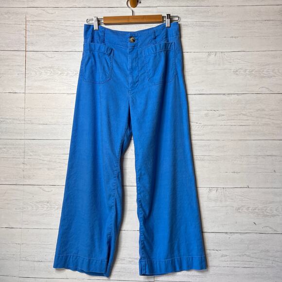Anthropologie Maeve Pants Womens Size 30 Bright Blue The Collette Linen Wide Leg - Picture 1 of 16